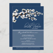 Cherry Blossom Bridal Shower Invitation (marine) Kaart (Voorkant / Achterkant)