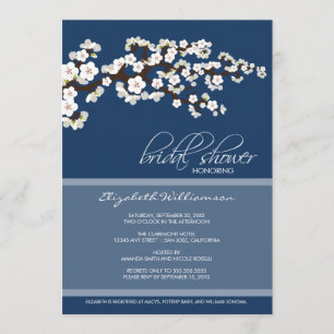 Cherry Blossom Bridal Shower Invitation (marine) Kaart