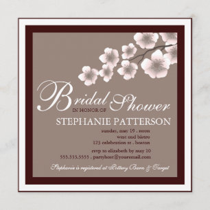 Cherry Blossom Bridal Shower Invitation PInk Brown Kaart