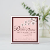 Cherry Blossom Bridal Shower Invitation PInk Brown Kaart (Staand voorkant)