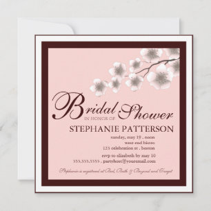 Cherry Blossom Bridal Shower Invitation PInk Brown Kaart