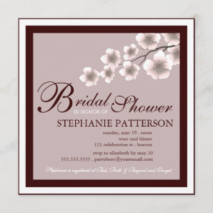 Cherry Blossom Bridal Shower Invitation Plum Brown Kaart