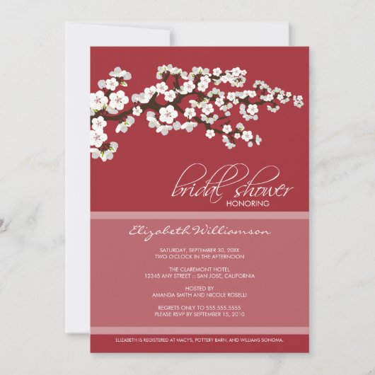 Cherry Blossom Bridal Shower Invitation (rood) Kaart (Voorkant)