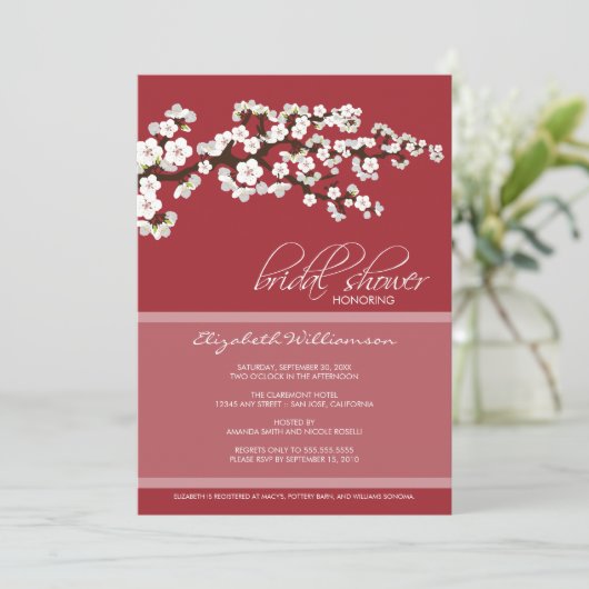 Cherry Blossom Bridal Shower Invitation (rood) Kaart (Staand voorkant)