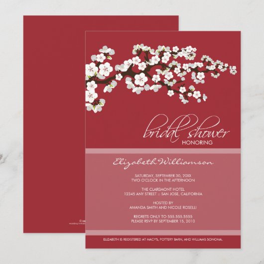 Cherry Blossom Bridal Shower Invitation (rood) Kaart (Voorkant / Achterkant)