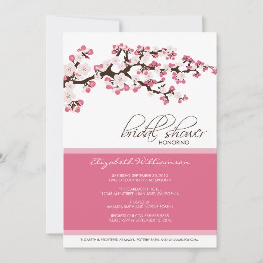 Cherry Blossom Bridal Shower Invitation (roos) Kaart (Voorkant)