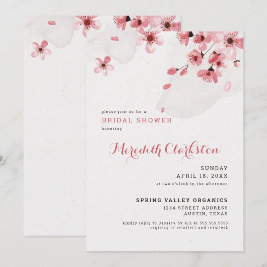 Cherry Blossom Bridal Shower Kaart (Voorkant / Achterkant)