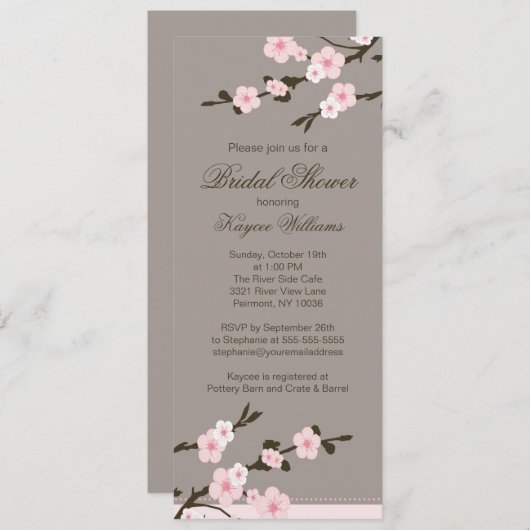 Cherry Blossom Bridal Shower Uitnodiging (Voorkant / Achterkant)