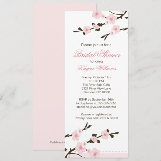 Cherry Blossom Bridal Shower Uitnodiging (Voorkant / Achterkant)