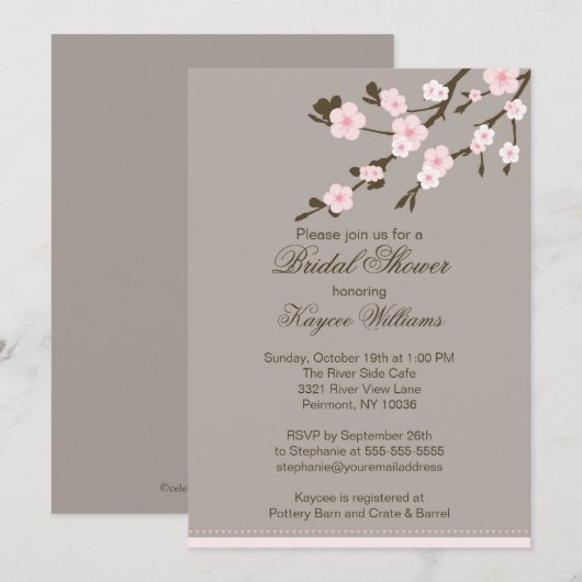 Cherry Blossom Bridal Shower Uitnodiging (Voorkant / Achterkant)