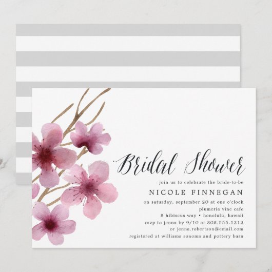 Cherry Blossom | Bridal Shower-uitnodiging Kaart (Voorkant / Achterkant)
