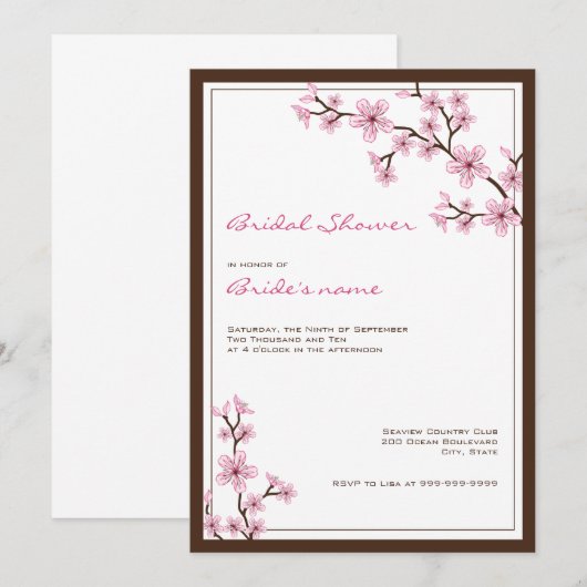 Cherry Blossom Bridal Shower-uitnodigingen Kaart (Voorkant / Achterkant)