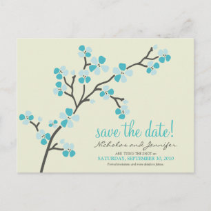 Cherry Blossom BRIEFKAART Save the Date (aqua)