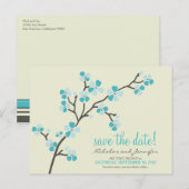 Cherry Blossom BRIEFKAART Save the Date (aqua) (Voorkant / Achterkant)
