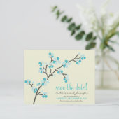 Cherry Blossom BRIEFKAART Save the Date (aqua) (Staand voorkant)