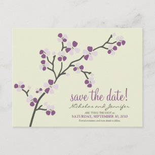 Cherry Blossom BRIEFKAART Save the Date (paarse)