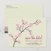 Cherry Blossom BRIEFKAART Save the Date (roze) (Voorkant / Achterkant)