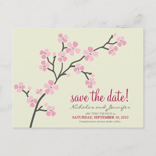 Cherry Blossom BRIEFKAART Save the Date (roze) (Voorkant)