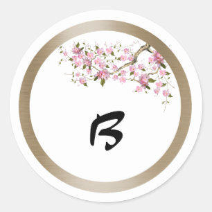 Cherry Blossom Bruiloft Monogram Sticker