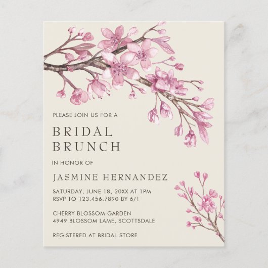 Cherry Blossom Budget Bridal Brunch Uitnodiging Flyer (Voorkant)