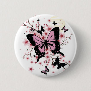 Cherry Blossom Butterflies Ronde Button 5,7 Cm