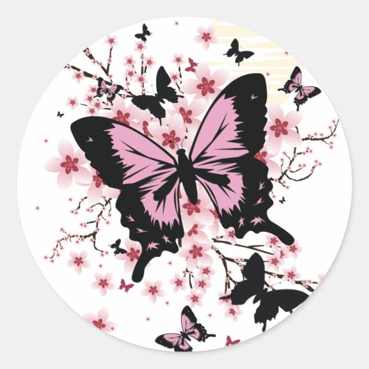 Cherry Blossom Butterflies  Ronde Sticker (Voorkant)