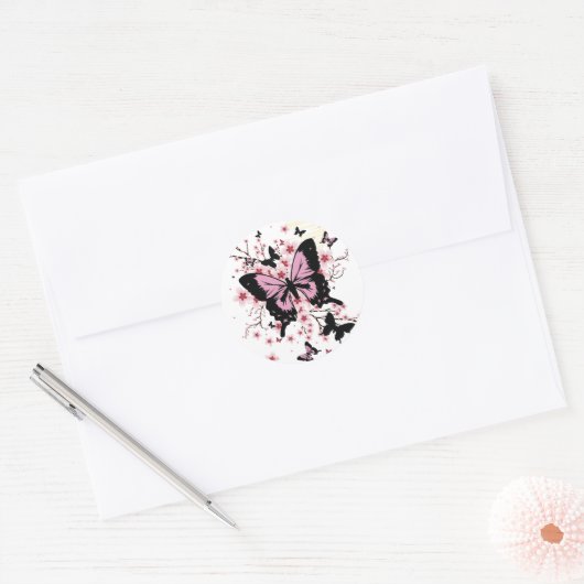 Cherry Blossom Butterflies  Ronde Sticker (Envelop)