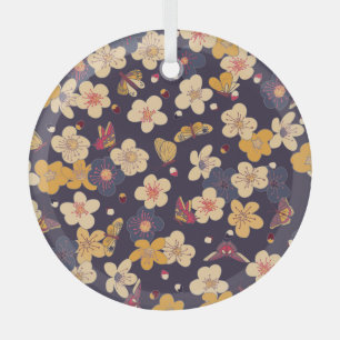 Cherry Blossom Butterfly Aziatische print Glas Ornament