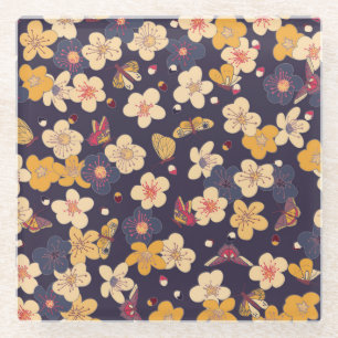 Cherry Blossom Butterfly Aziatische print Glazen Onderzetter