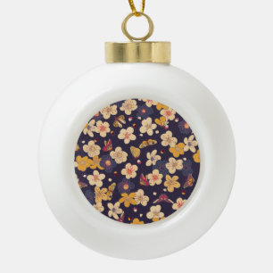 Cherry Blossom Butterfly Aziatische print Keramische Bal Ornament