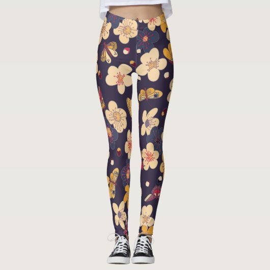 Cherry Blossom Butterfly Aziatische print Leggings (Voorkant)