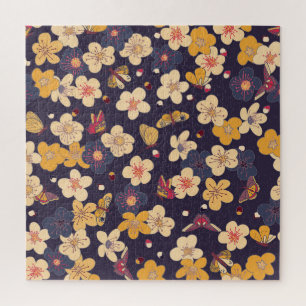 Cherry Blossom Butterfly Aziatische print Legpuzzel