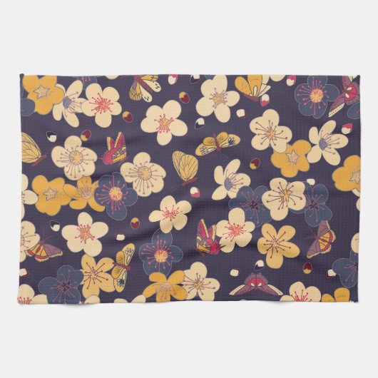 Cherry Blossom Butterfly Aziatische print Theedoek (Horizontaal)