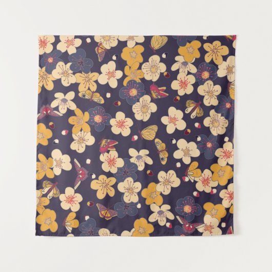 Cherry Blossom Butterfly Aziatische print Wandkleed (Voorkant (horizontaal))