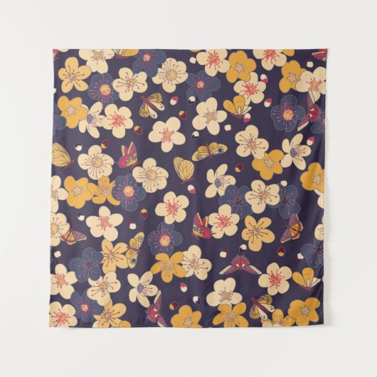 Cherry Blossom Butterfly Aziatische print Wandkleed (Voorkant)