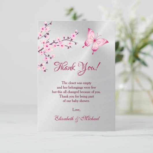 Cherry Blossom Butterfly Baby shower | Dank u wel Bedankkaart (Staand voorkant)