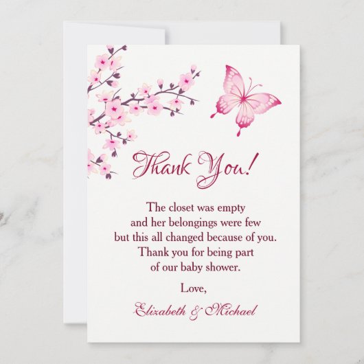 Cherry Blossom Butterfly | Baby shower Hartelijk d Kaart (Voorkant)