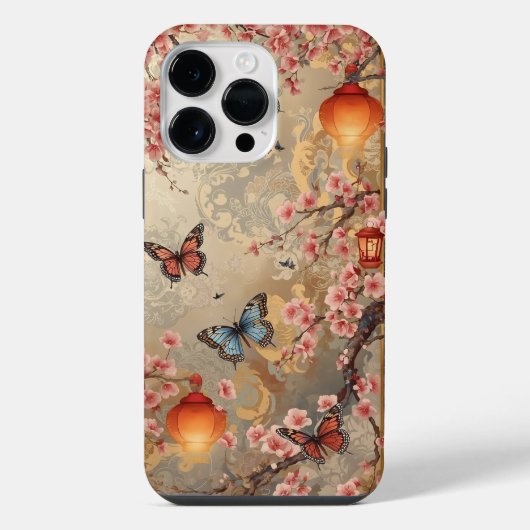 Cherry Blossom Butterfly Lantern iPhone Hoesje (Achterkant)