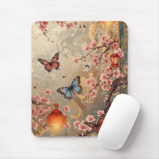 Cherry Blossom Butterfly Lantern Muismat (Met muis)