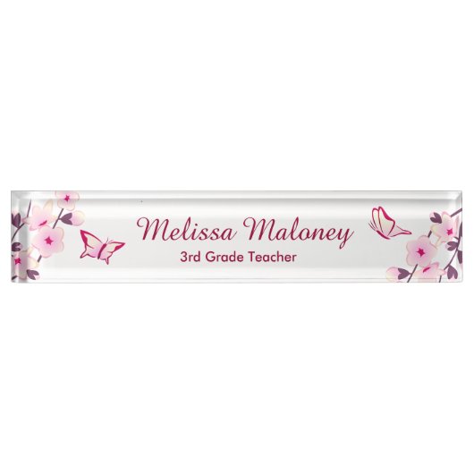 Cherry Blossom Butterfly roze witte leraren Naambordje (Voorkant)