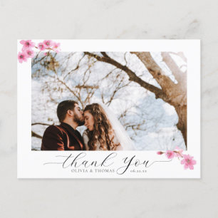 Cherry Blossom Calligraphy Weddenschap Foto bedank Briefkaart