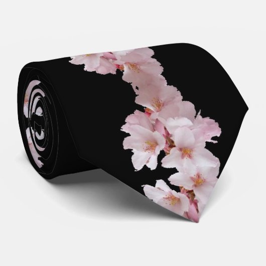 Cherry Blossom Cascade Black Stropdas (Opgerold)