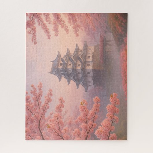 Cherry Blossom Castle in Spring Mist Legpuzzel (Verticaal)