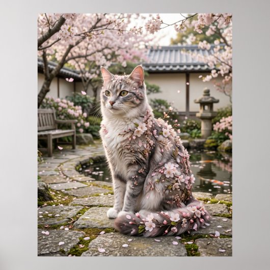 Cherry Blossom Cat Serenity Poster (Voorkant)