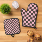 Cherry blossom checkered board pattern ovenwant & pannenlap set (Top down)