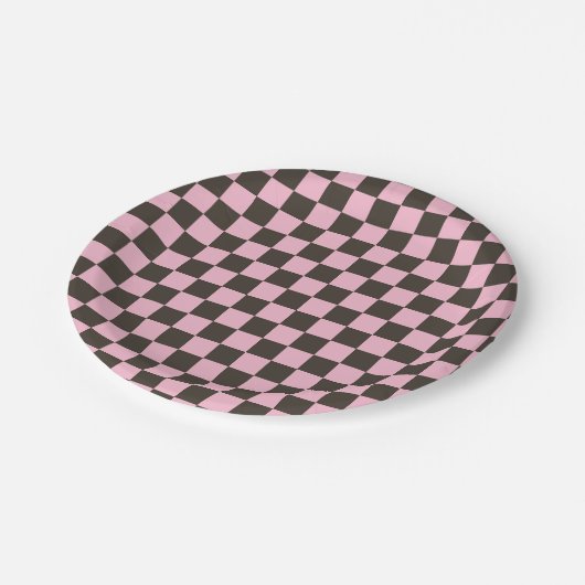 Cherry blossom checkered board pattern papieren bordje (Gekanteld)