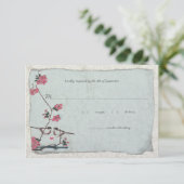 Cherry Blossom & Chickadee Damask 3.5 x 5 RSVP Kaartje (Staand voorkant)