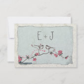 Cherry Blossom & Chickadee Damask 3.5 x 5 RSVP Kaartje (Achterkant)