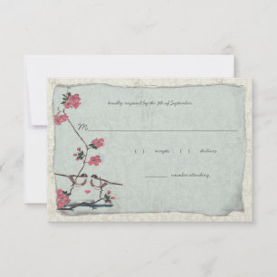 Cherry Blossom & Chickadee Damask 3.5 x 5 RSVP Kaartje