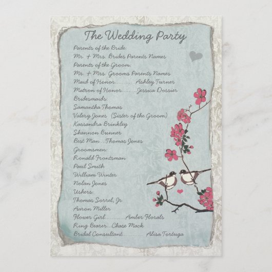 Cherry Blossom Chickadee Damask-programma's Programmakaart (Achterkant)